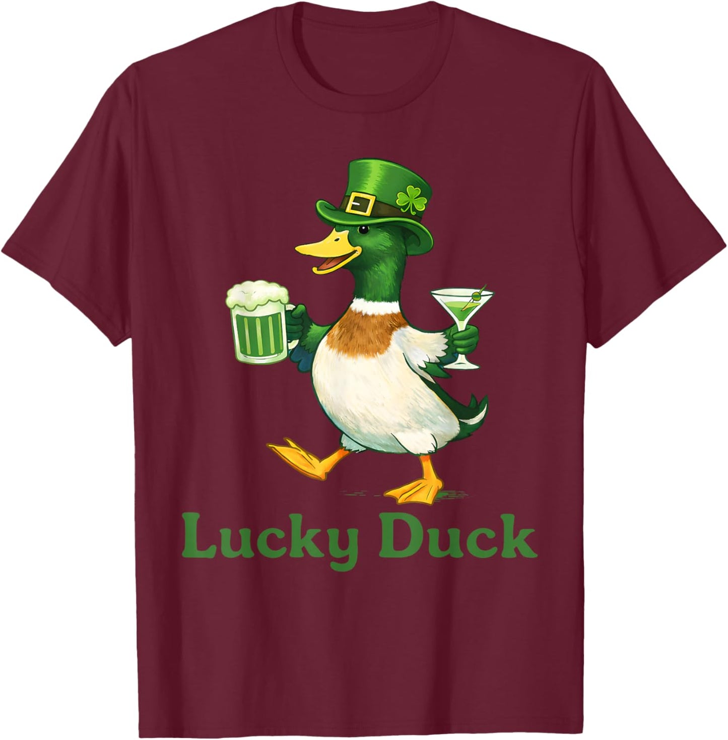 Funny Lucky Duck St Patricks Day Irish Shamrock Men Women T-Shirt - T-Shirt | Maroon