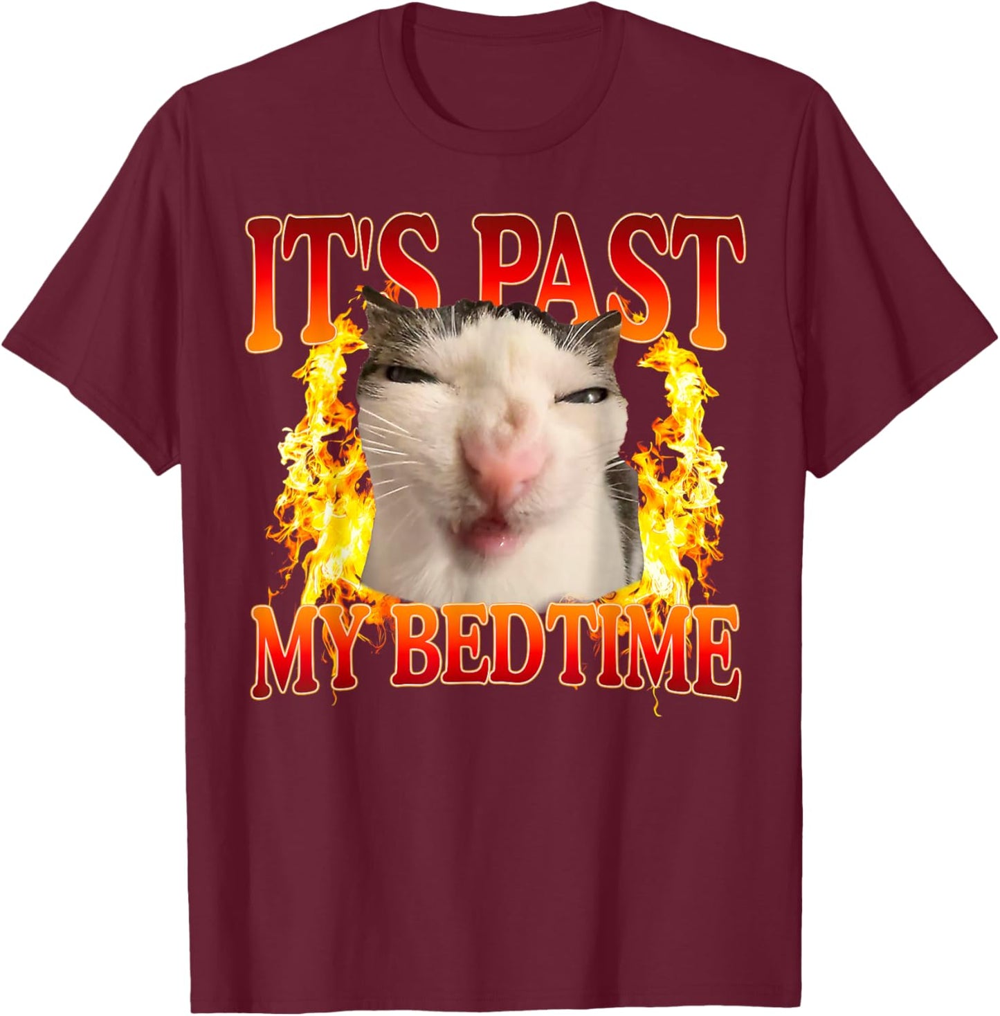 Funny Cat Meme It's Past My Bedtime Humor Men Women T-Shirt - T-Shirt | Maroon