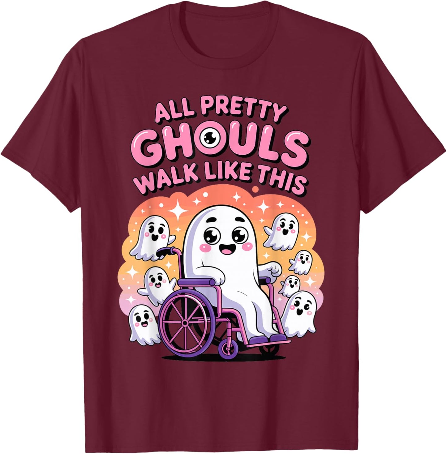 Halloween Wheelchair Costume Handicap Joke Ghouls Walk Like T-Shirt - T-Shirt | Maroon