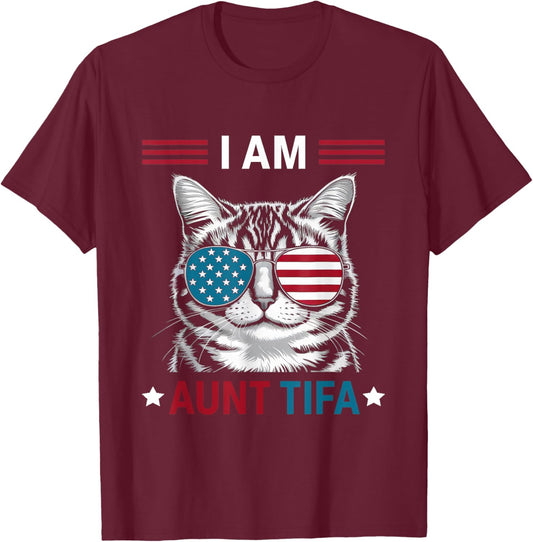 I Am Aunt Tifa Cat Patriotic T-Shirt - T-Shirt | Maroon