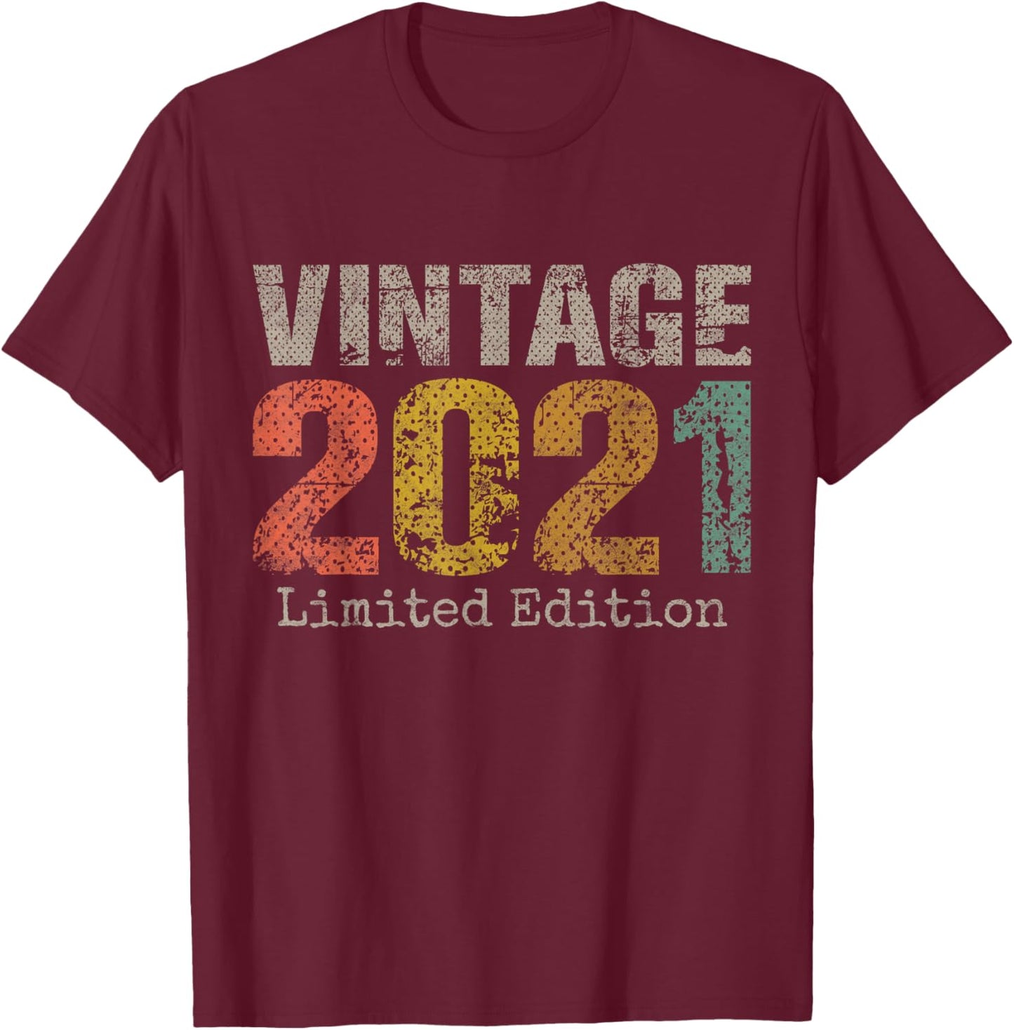 Vintage 2021 Text 5th Birthday Gift Boy Girl 5 Year Old T-Shirt - T-Shirt | Maroon