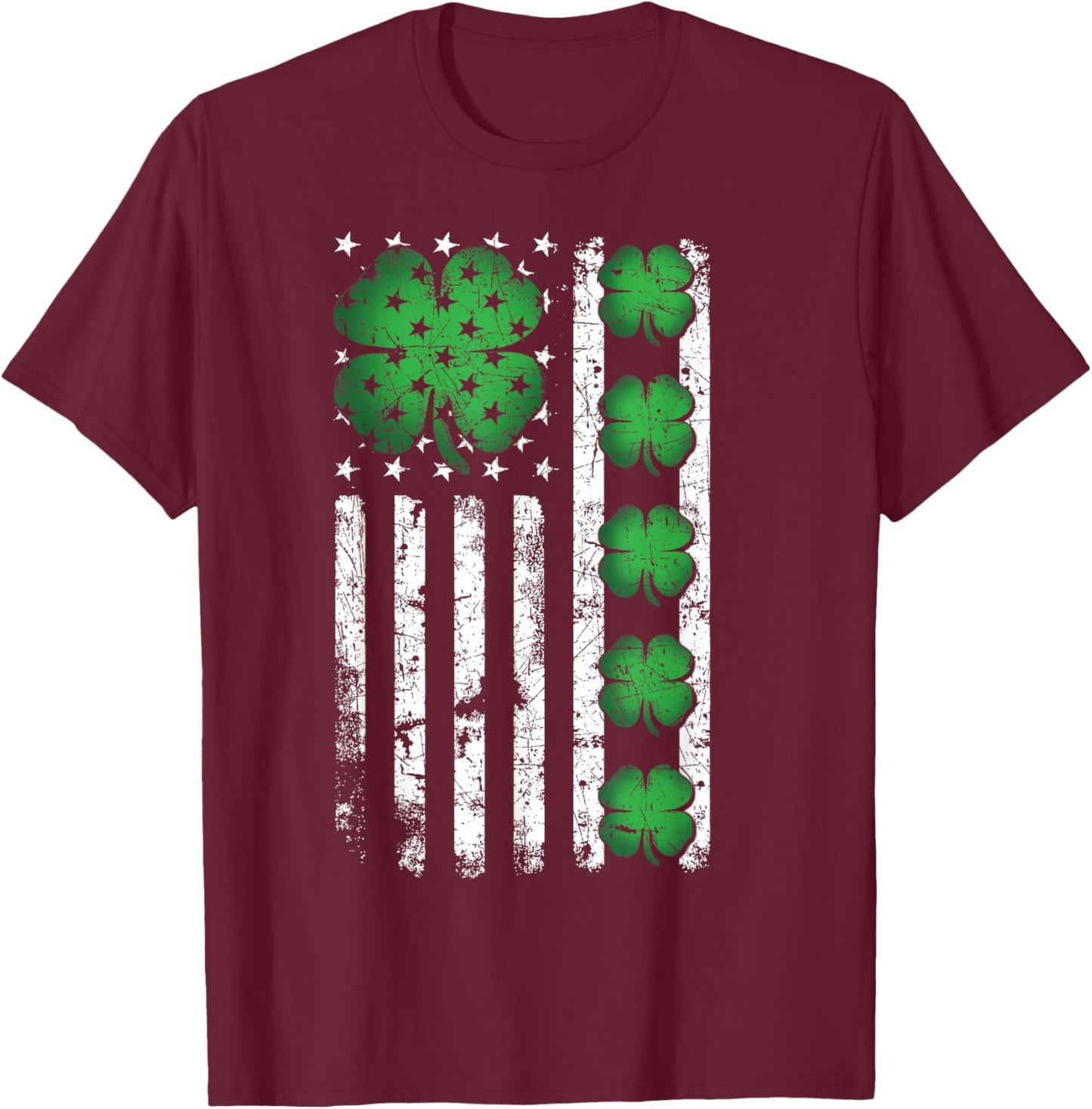 Vintage US American Flag Shamrocks for St Patricks Day 2026 T-Shirt - T-Shirt | Maroon