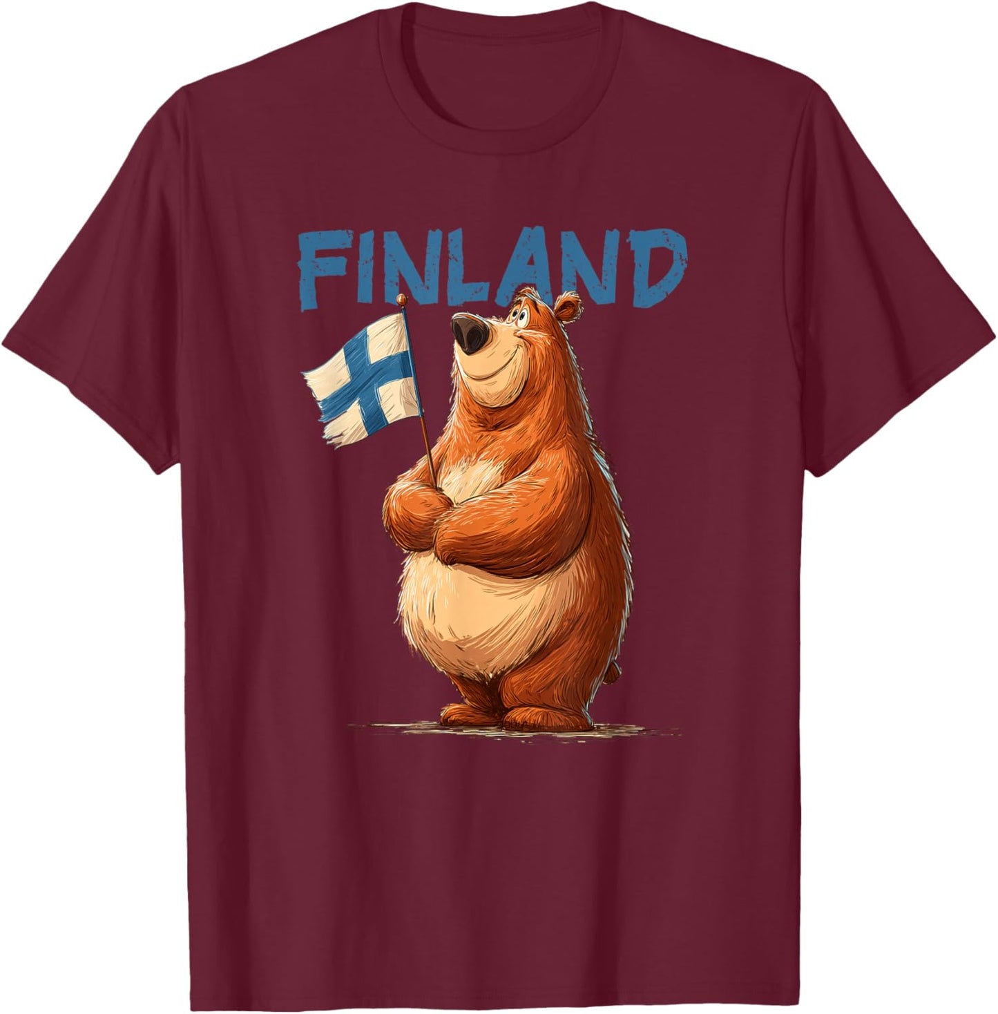 Cute Finland Bear with Finnish Flag Costume T-Shirt - T-Shirt | Maroon