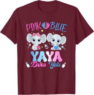 Pink or Blue Yaya Loves You Gender Reveal Elephant T-Shirt - T-Shirt | Maroon