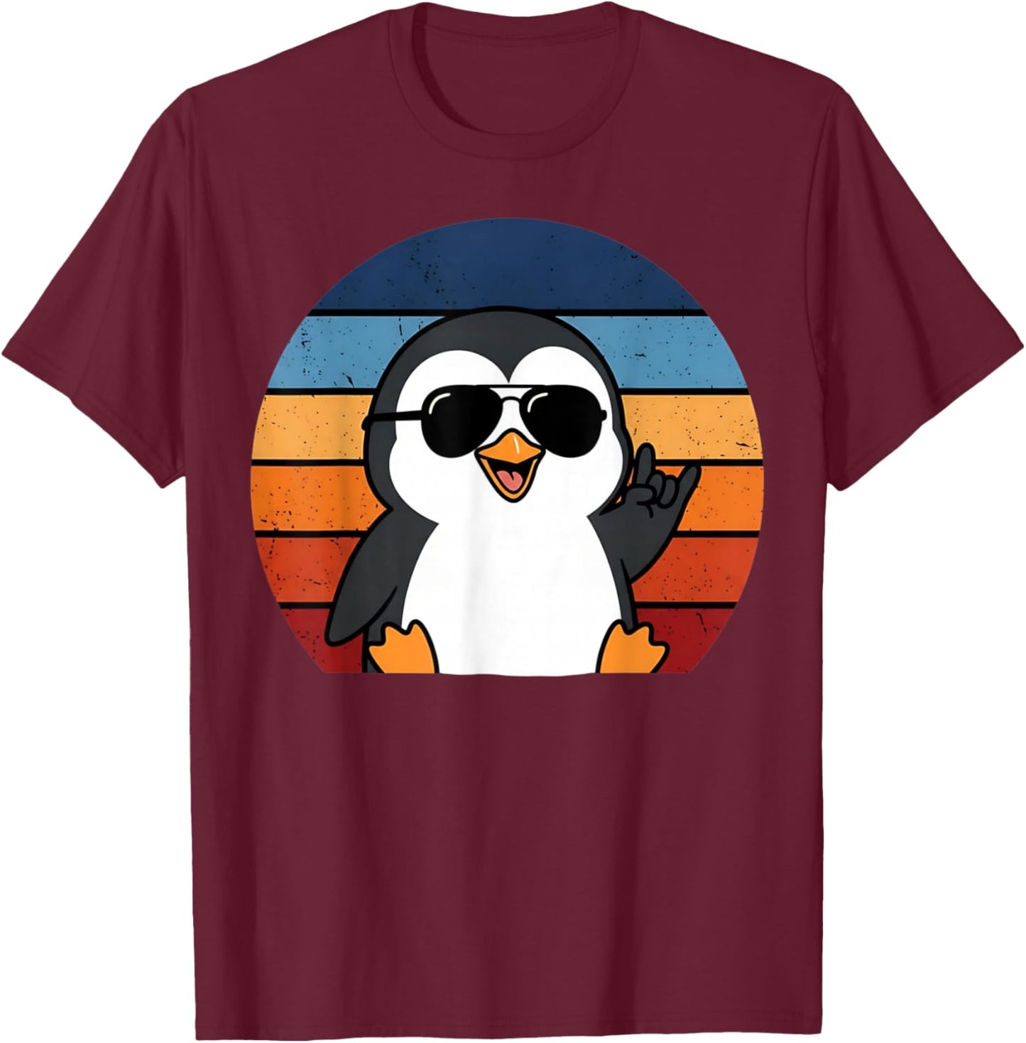 Funny Retro Vintage Penguin Rock Music Animal Boys T-Shirt - T-Shirt | Maroon