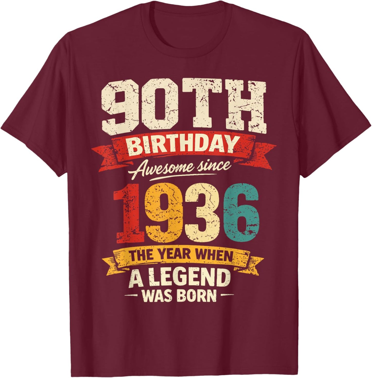 90 Year Old Vintage Awesome Since 1936 90th Birthday T-Shirt - T-Shirt | Maroon