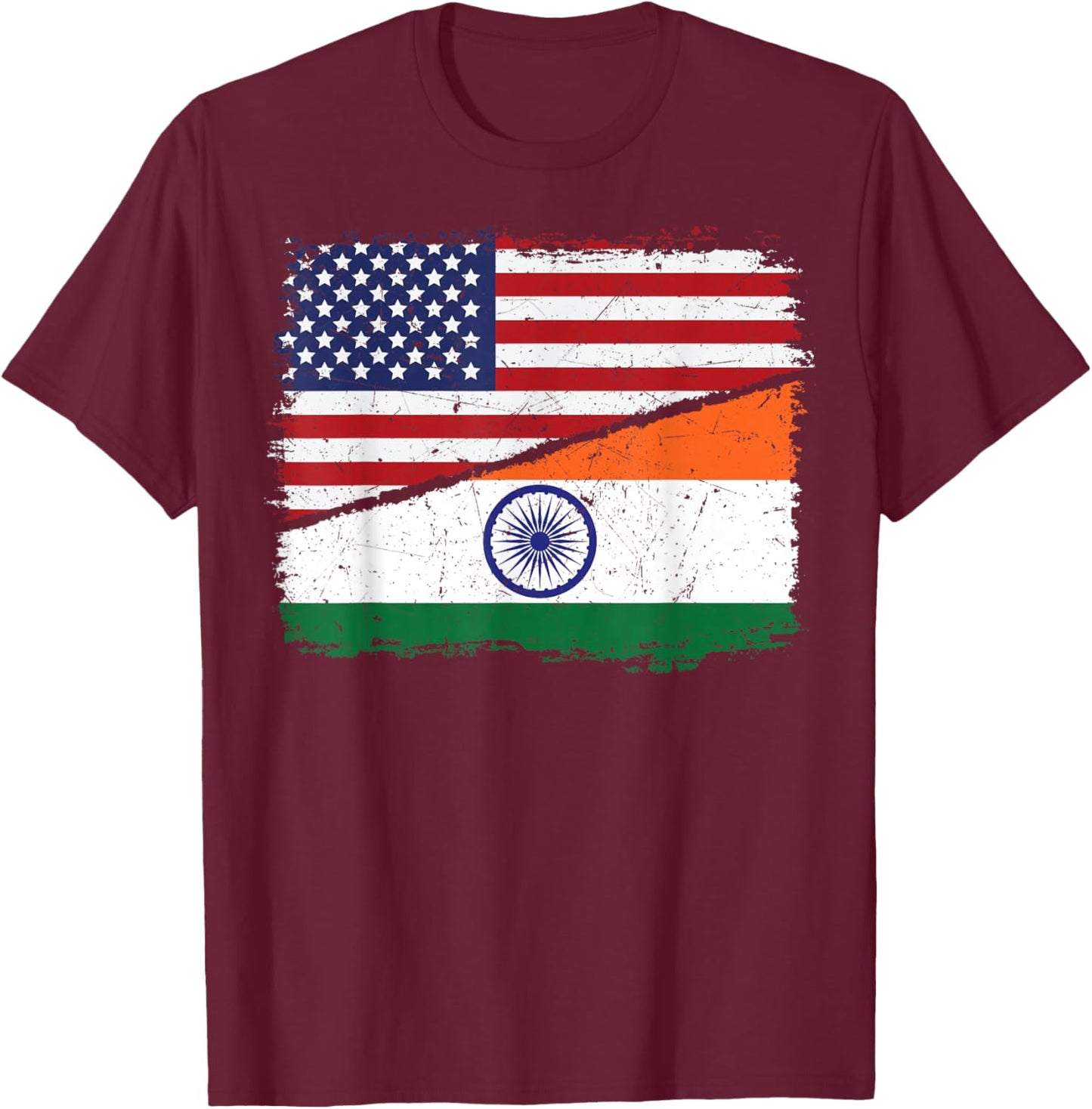 Half American Half Indian USA Flag India Flag Patriotic T-Shirt - T-Shirt | Maroon