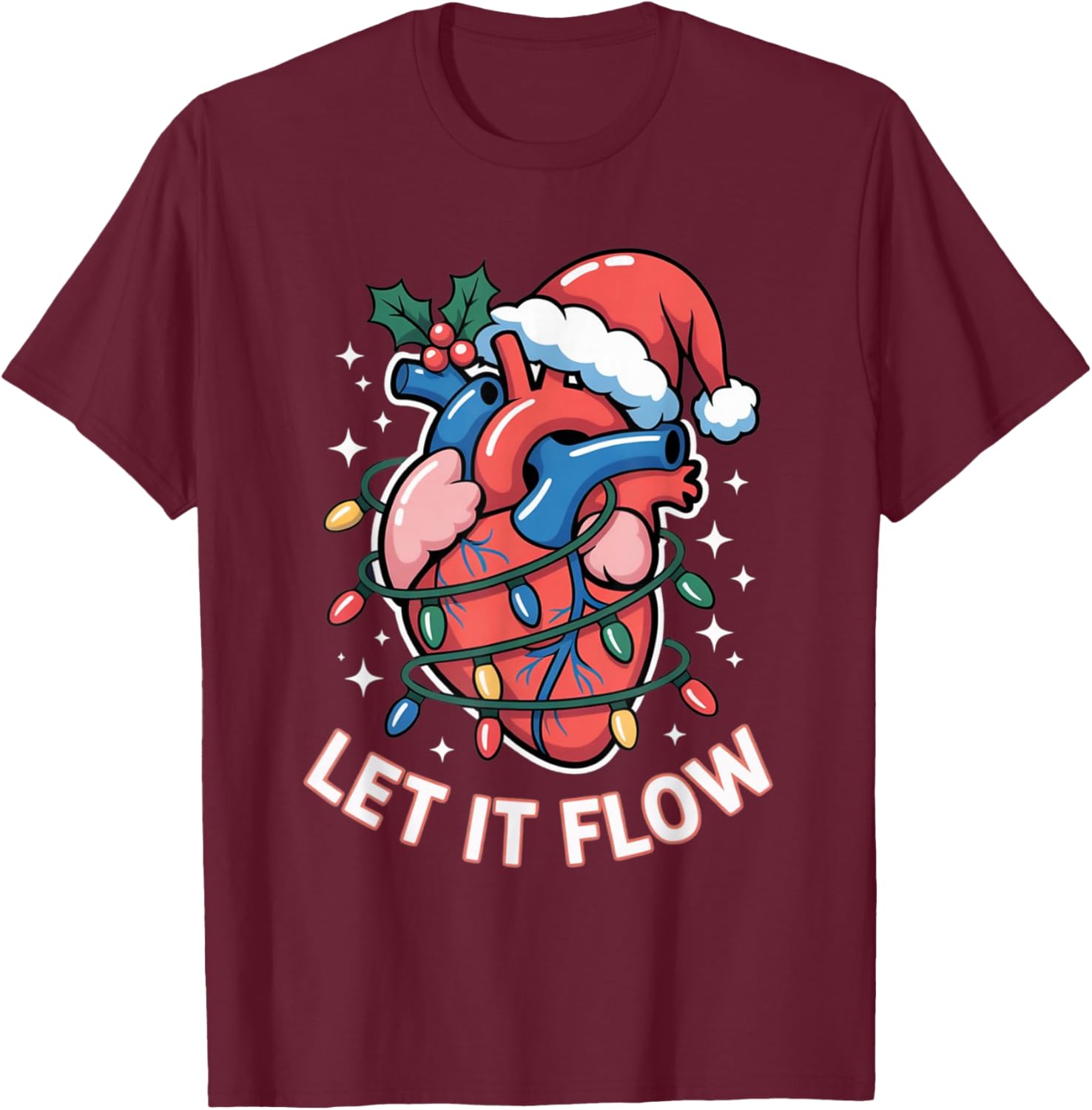 Let It Flow Funny Cardiology Christmas Design T-Shirt - T-Shirt | Maroon