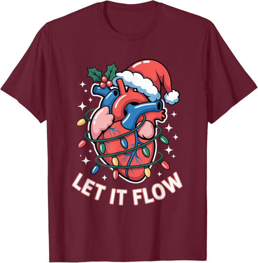 Let It Flow Funny Cardiology Christmas Design T-Shirt - T-Shirt | Maroon