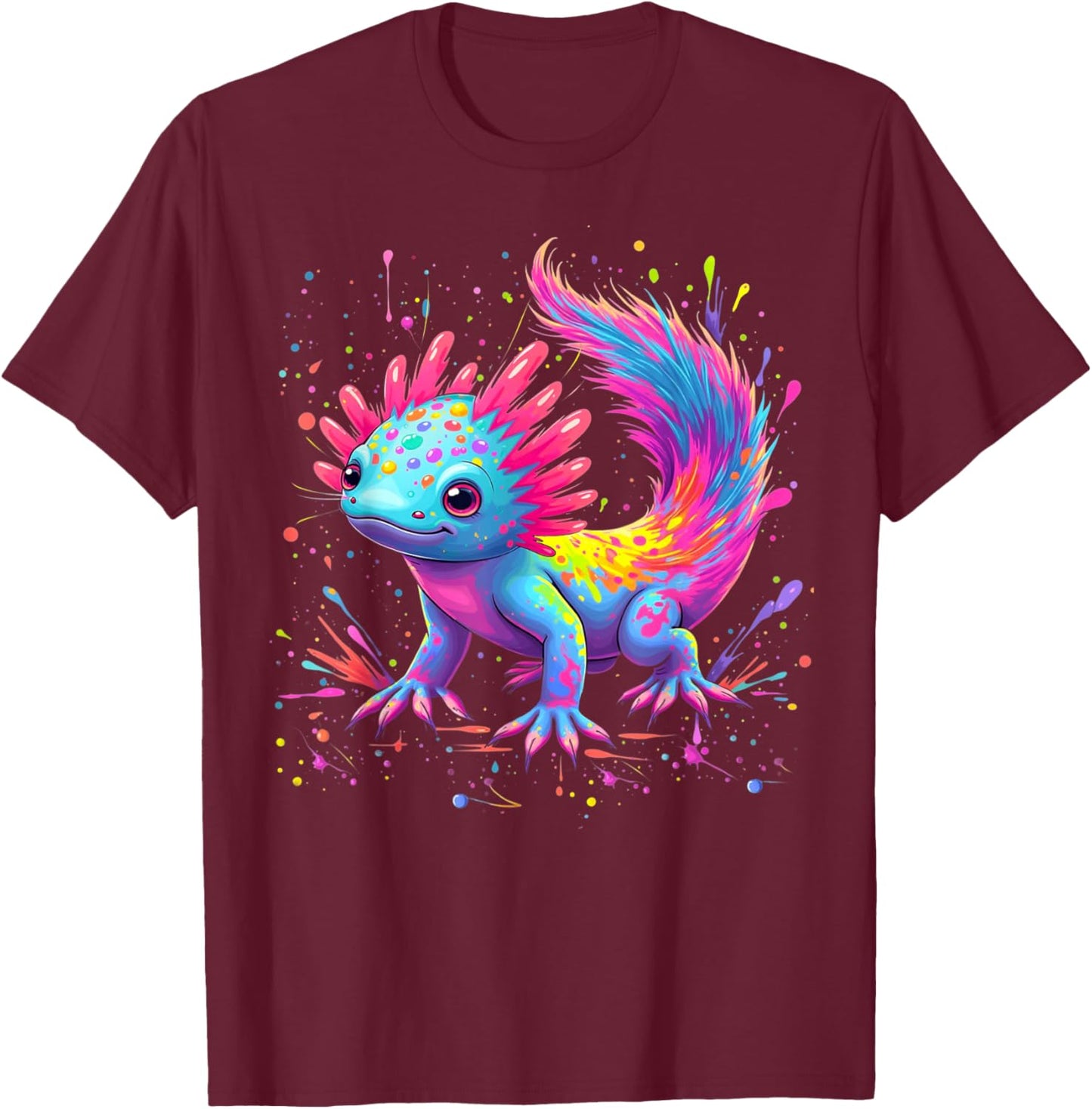 Beautiful Colorful Art Cute Kawaii Axolotl Lovers Animals T-Shirt - T-Shirt | Maroon