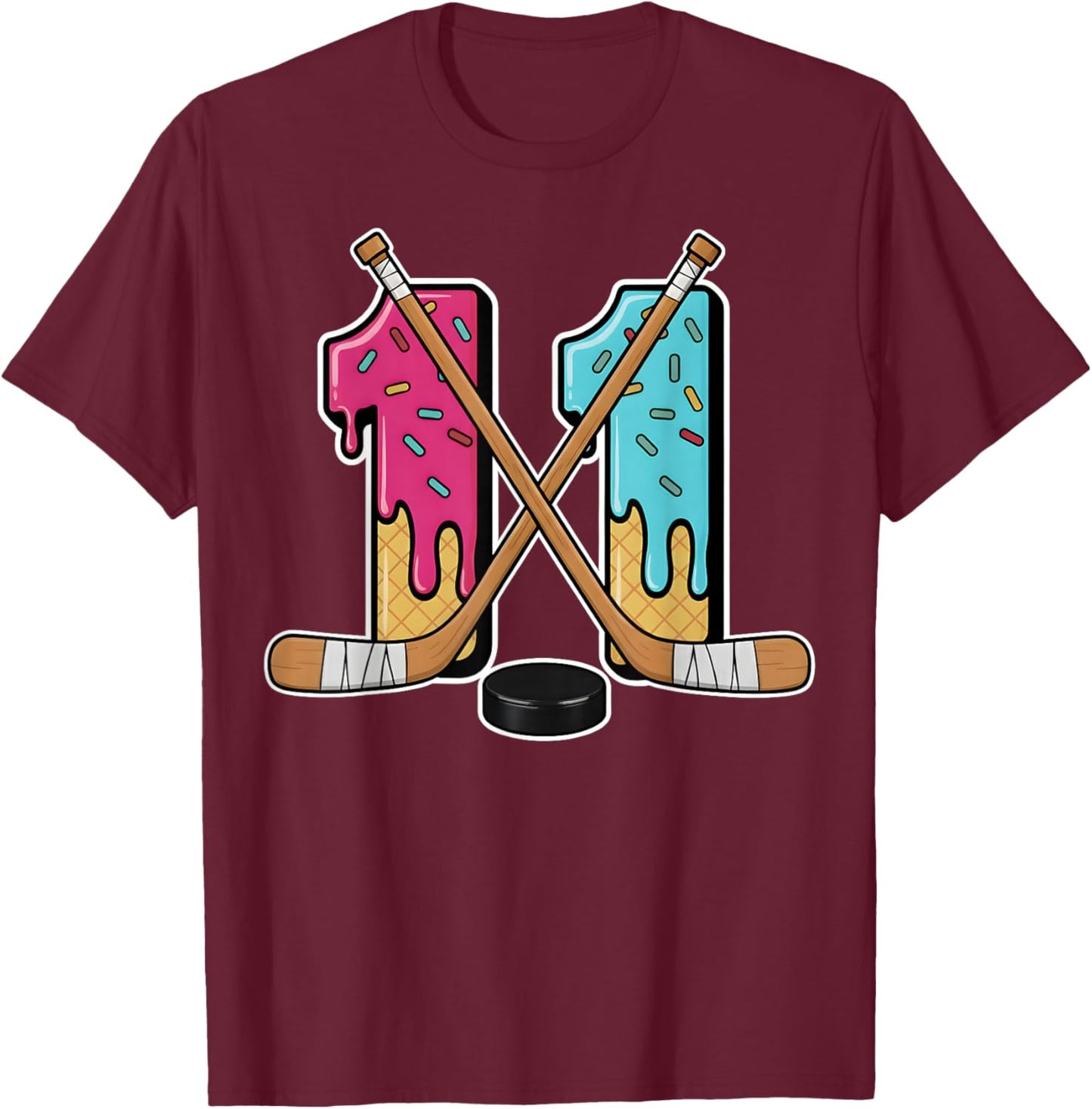 11 Year Old Hockey Ice Cream Drip Youth 11th Birthday Boys T-Shirt - T-Shirt | Maroon
