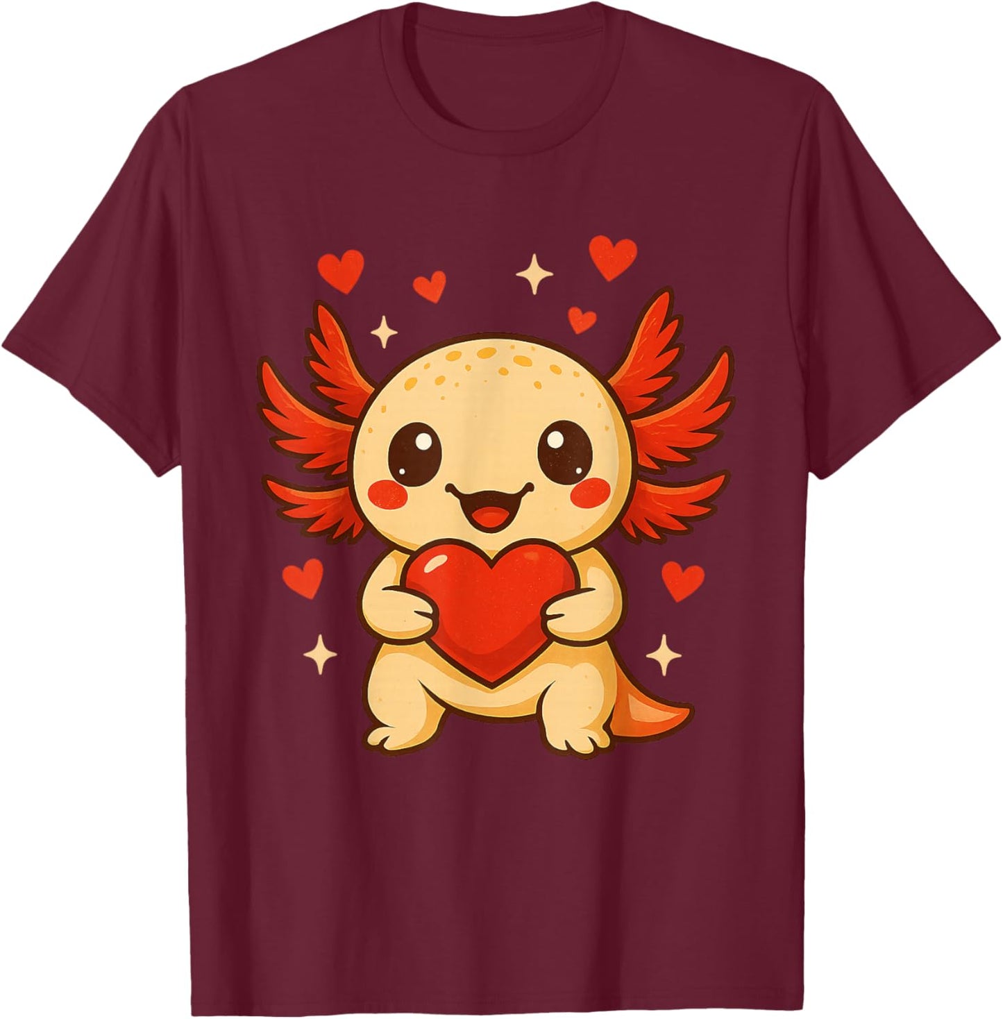 Axolotl Love Heart Valentine's Day Funny Boys Girls Kids T-Shirt - T-Shirt | Maroon