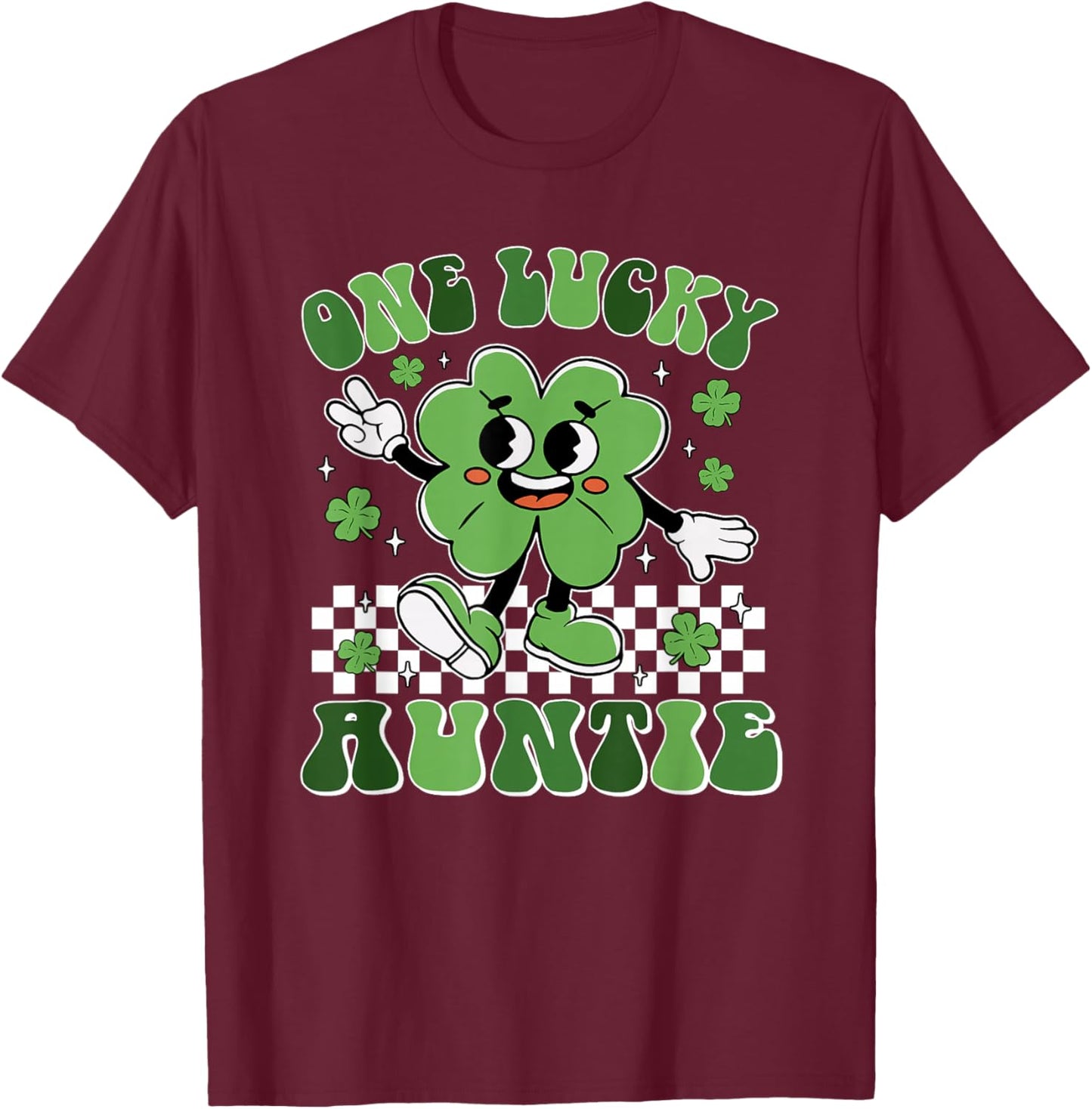 St Patricks Day Family Matching Groovy One Lucky Auntie T-Shirt - T-Shirt | Maroon