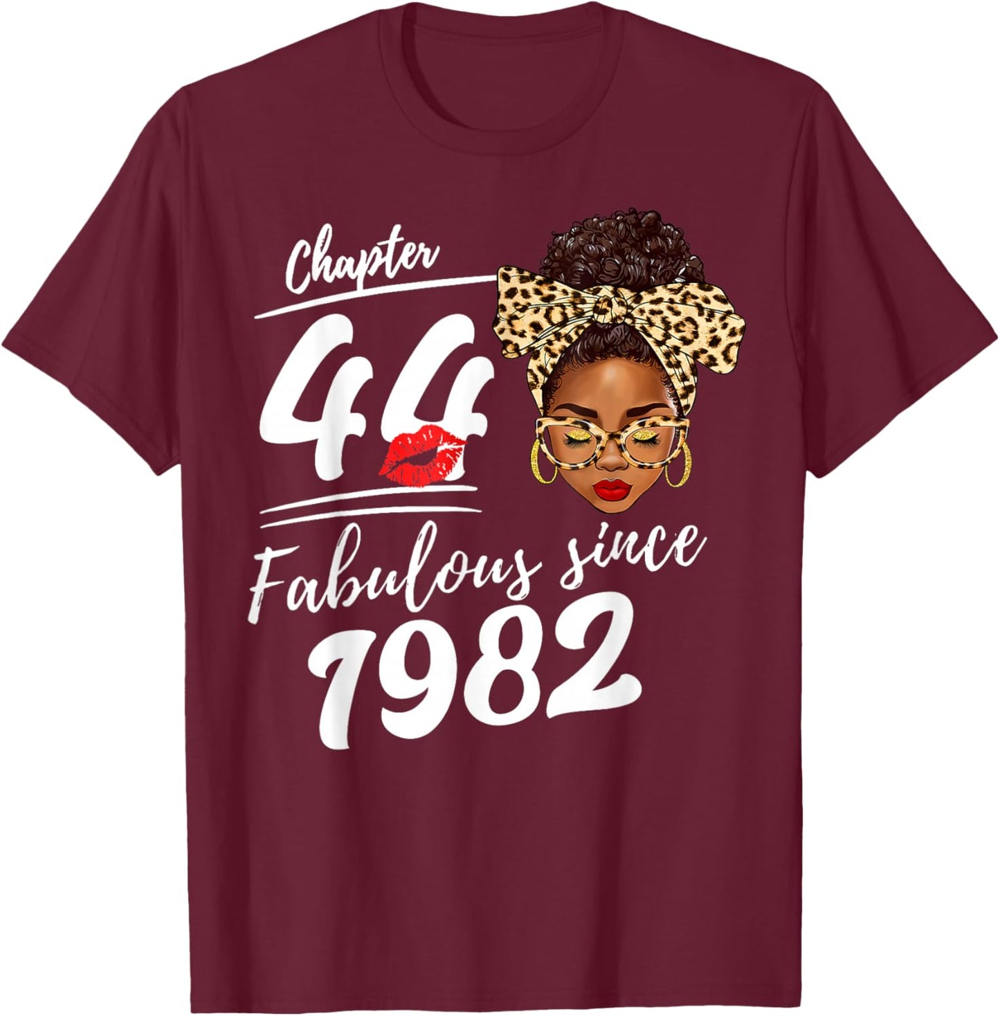 It's My 44th Birthday Black Melanin Afro Queen Leopard Women T-Shirt - T-Shirt | Maroon