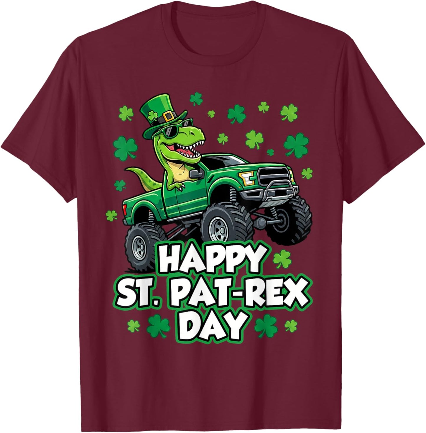 Happy St Pat Trex Day Dino St Patricks Day Toddler Boys T-Shirt - T-Shirt | Maroon