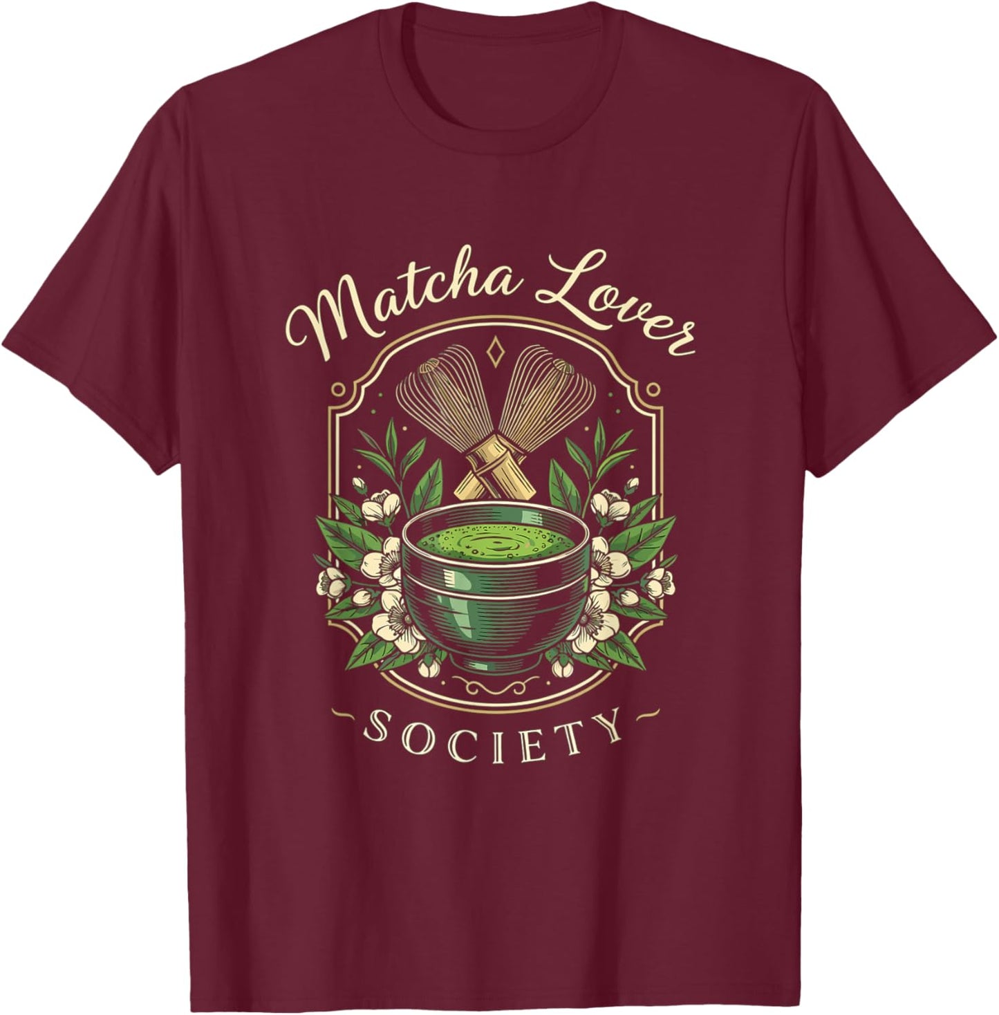 Matcha Lover Society Elegant Tea Aesthetic Zen Art T-Shirt - T-Shirt | Maroon