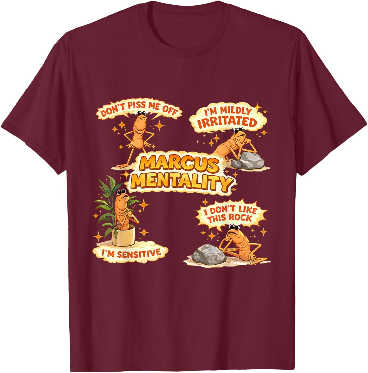 Marcus The Worm Funny I'm Mildly Irritated Meme T-Shirt - T-Shirt | Maroon
