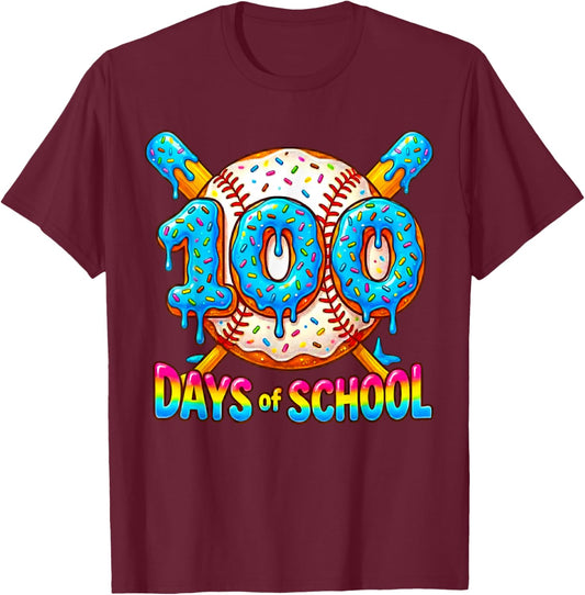100 Days of School Baseball Drip Boys 100th Day of School T-Shirt - T-Shirt | Maroon