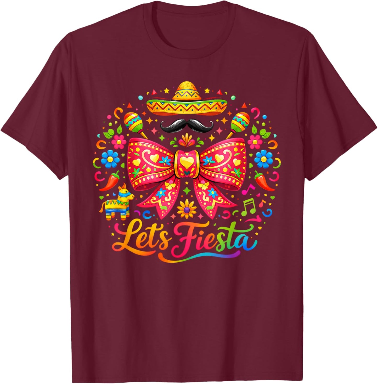 Lets Fiesta Cinco De Mayo Preppy Mexican Fiesta Girls Kids T-Shirt - T-Shirt | Maroon