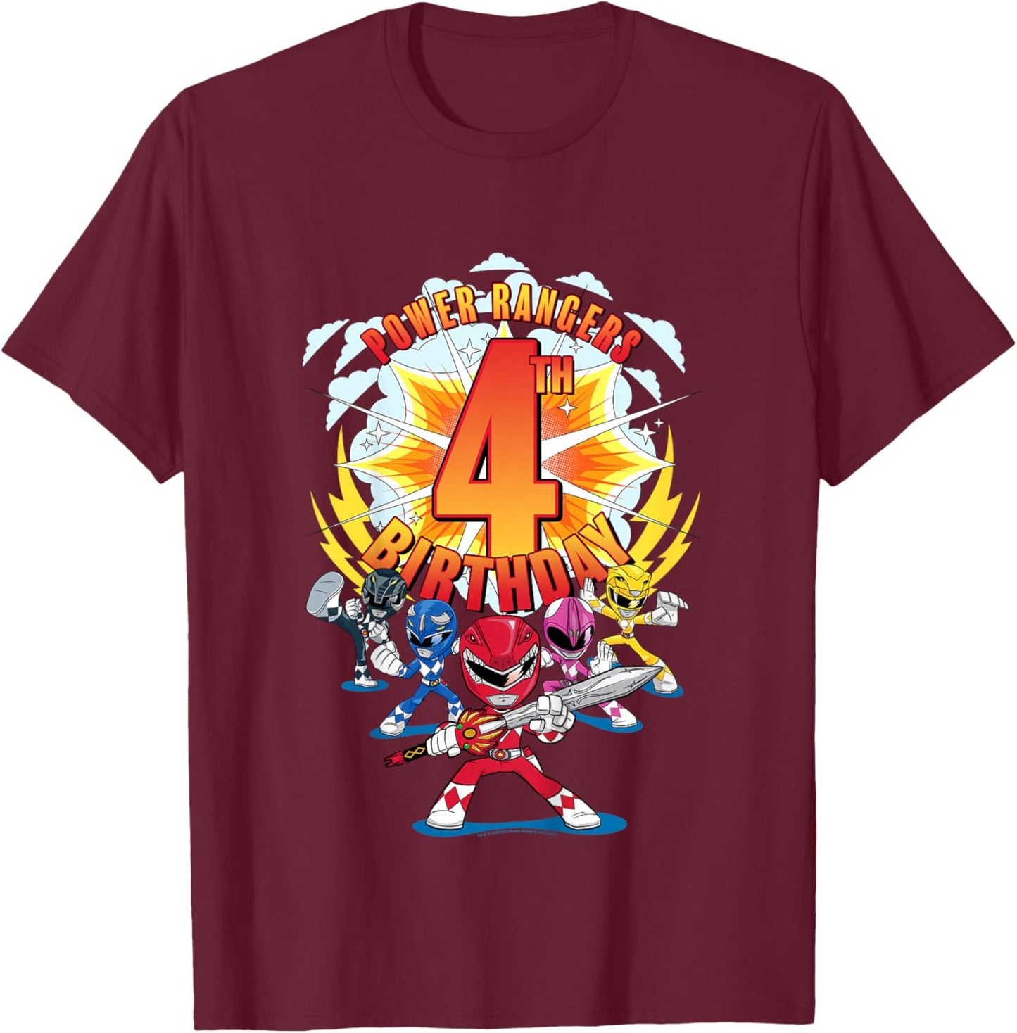 Power Rangers Awesome 4th Birthday Mini Action Shot T-Shirt - T-Shirt | Maroon