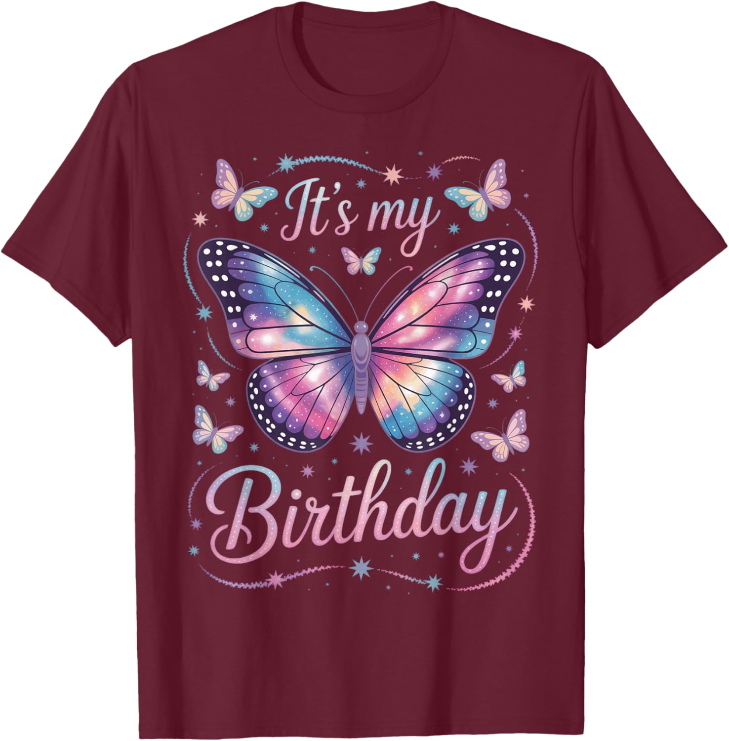 Its My Birthday Butterfly Graphic for Party Guests T-Shirt - T-Shirt | Maroon