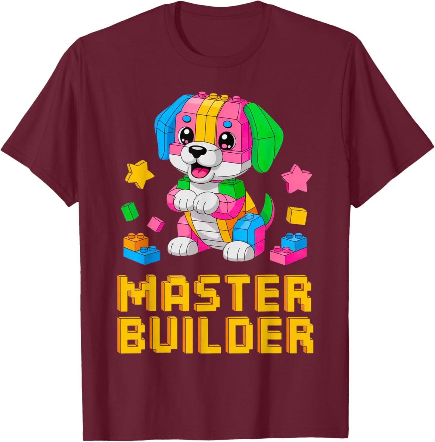 Master Builder Dog Lover Building Bricks Blocks Kids Toddler T-Shirt - T-Shirt | Maroon