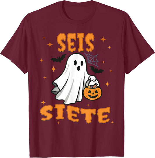 SEIS Siete Spanish Halloween 67 Boys Kids Six Seven Espanol T-Shirt - T-Shirt | Maroon