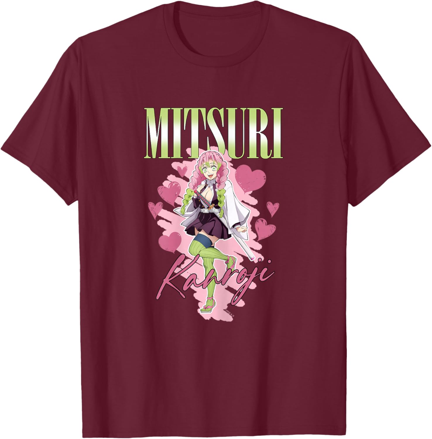 Demon Slayer: Kimetsu no Yaiba Mitsuri Kanroji Love Heart T-Shirt - T-Shirt | Maroon