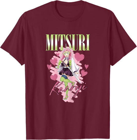 Demon Slayer: Kimetsu no Yaiba Mitsuri Kanroji Love Heart T-Shirt - T-Shirt | Maroon