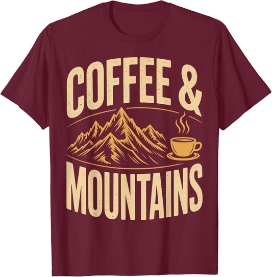 Coffee and Mountains T-Shirt - T-Shirt | Maroon