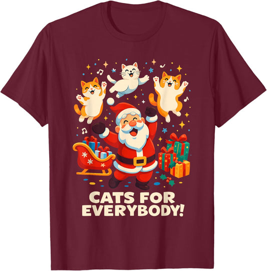 Cats for Everybody Christmas Shirt Men, Funny Santa Cat Dad T-Shirt - T-Shirt | Maroon