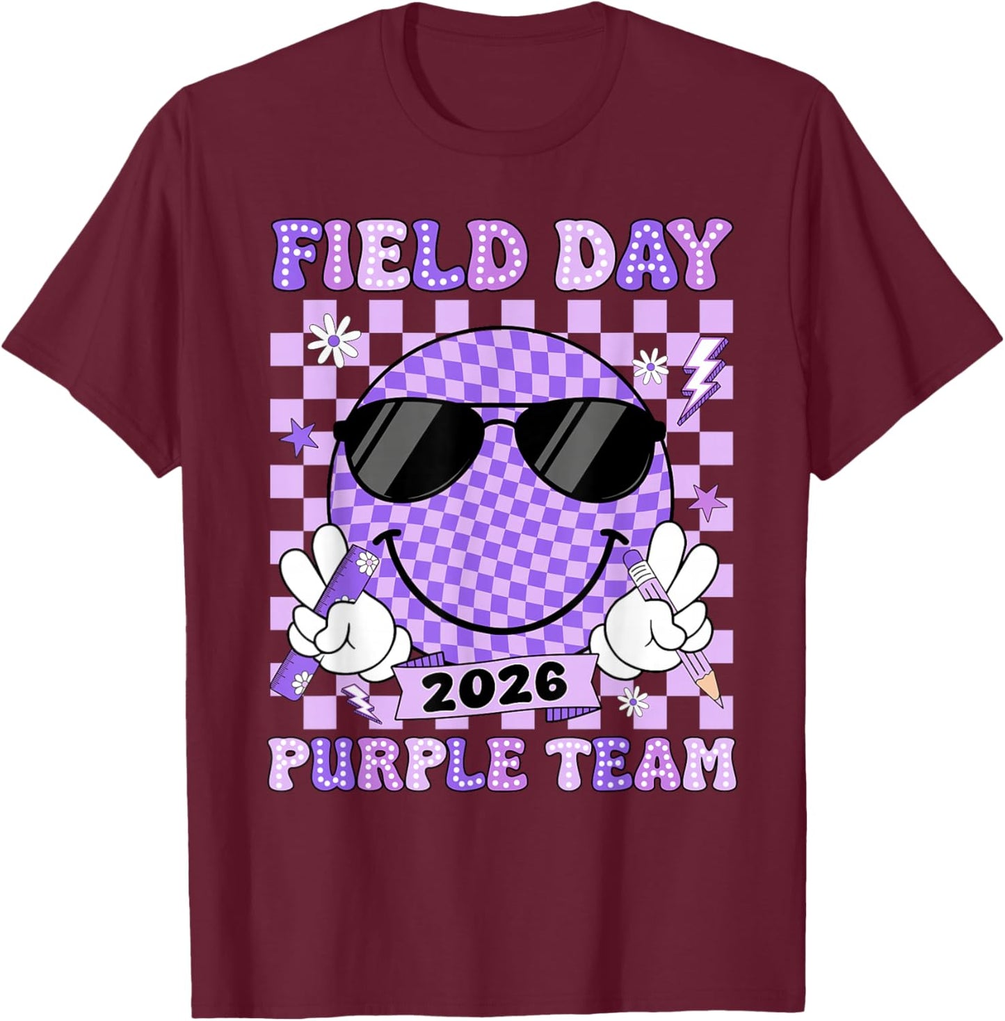 Field Day Purple Team Funny for Teacher Kids Field Day Games T-Shirt - T-Shirt | Maroon