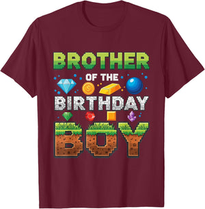 Brother of The Birthday Boy Game Pixel Number T-Shirt - T-Shirt | Maroon