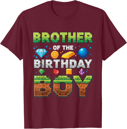 Brother of The Birthday Boy Game Pixel Number T-Shirt - T-Shirt | Maroon
