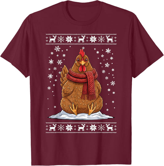 Chicken Ugly Christmas T-Shirt - T-Shirt | Maroon