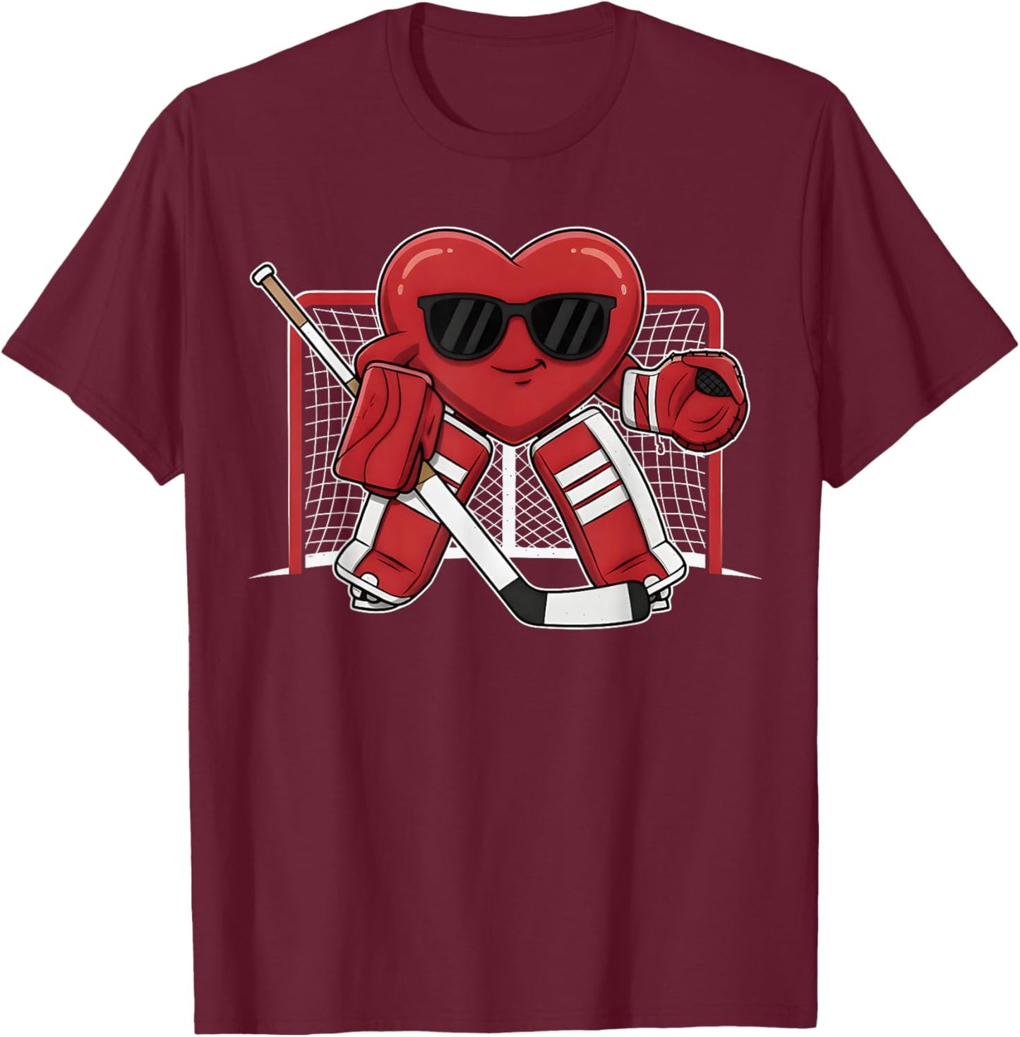 Valentines Day Heart Ice Hockey Goalie Men Boys Kids T-Shirt - T-Shirt | Maroon