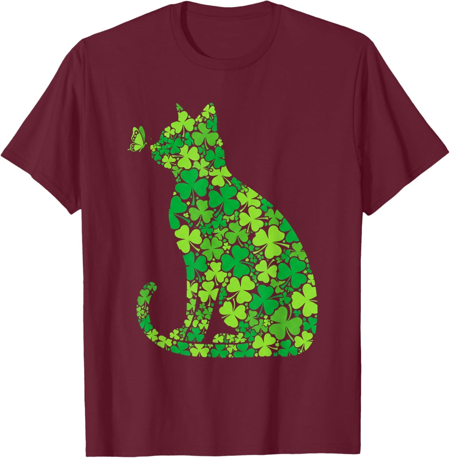Cat Silhouette Shamrock St Patricks Day Kitten T-Shirt - T-Shirt | Maroon