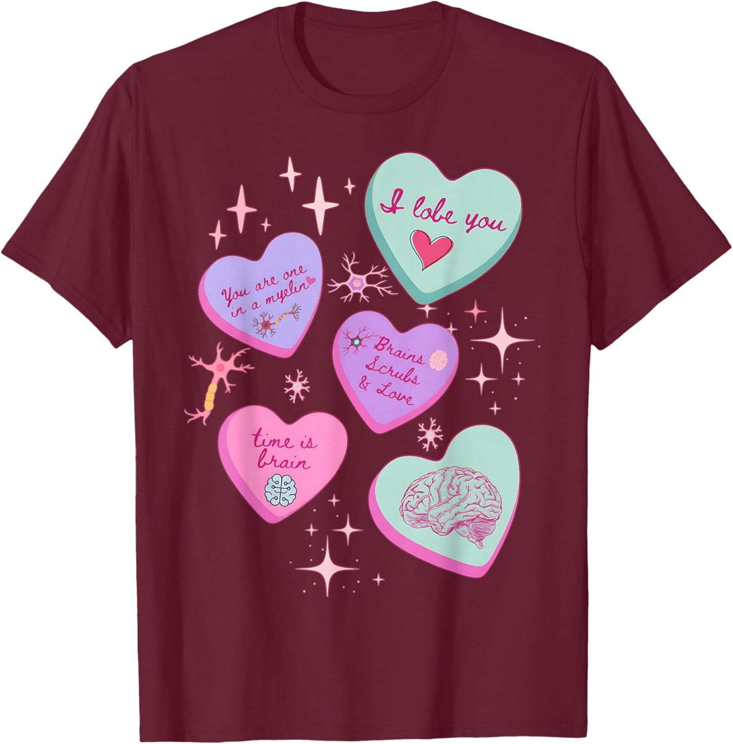 Valentine Neuro Nurse Brain Anatomy Neurology Rn Neurosc T-Shirt - T-Shirt | Maroon