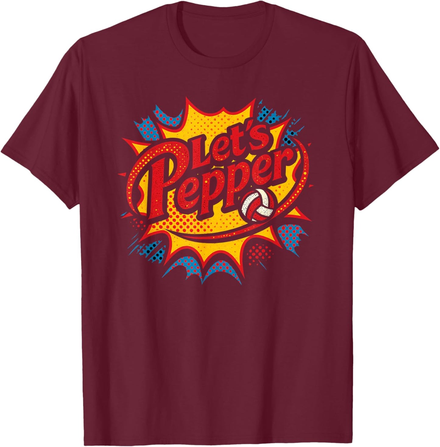 Volleyball Lets Pepper Comic Cute Pop Art Girls Team Play T-Shirt - T-Shirt | Maroon