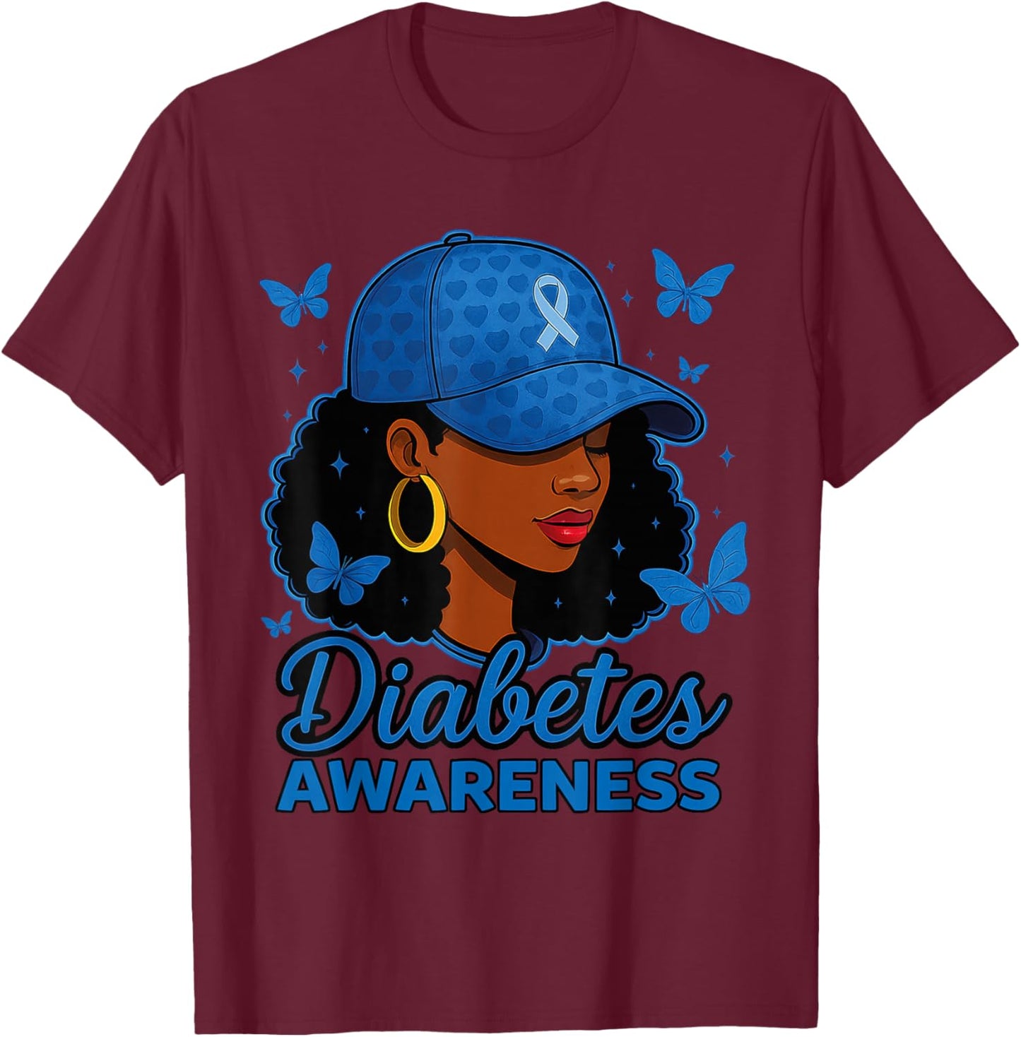 Diabetes Awareness Month Black Women T-Shirt - T-Shirt | Maroon