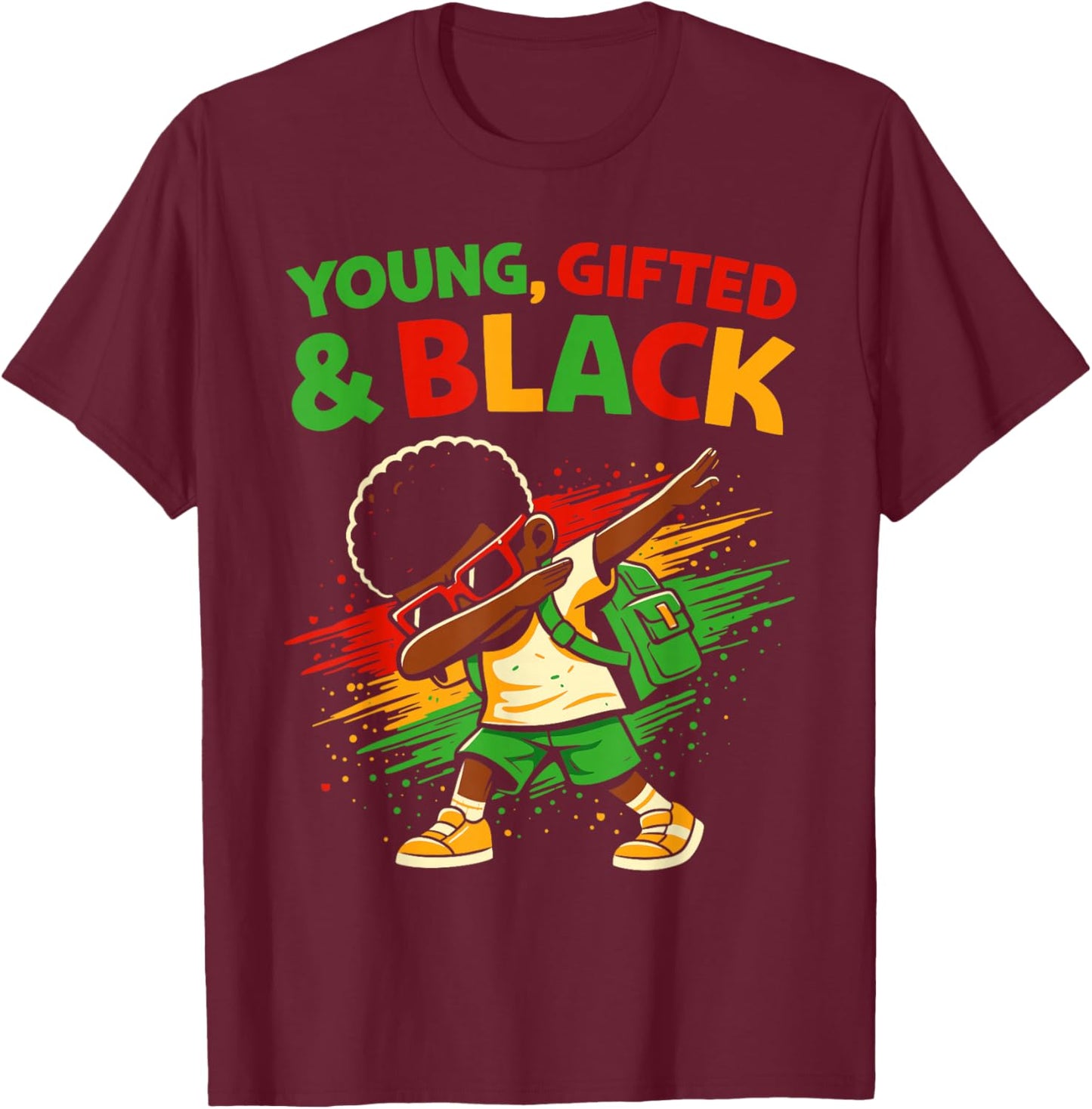 Kids African Attire Melanin Black History Dab Boys Young T-Shirt - T-Shirt | Maroon