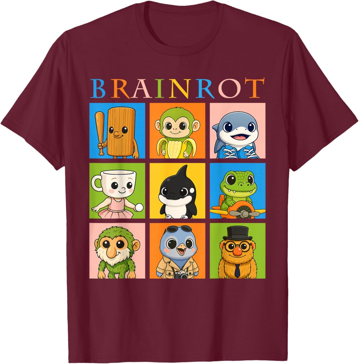 Kids Boys Brainrot Cute Animals AI Generated Meme Los Dicen T-Shirt - T-Shirt | Maroon