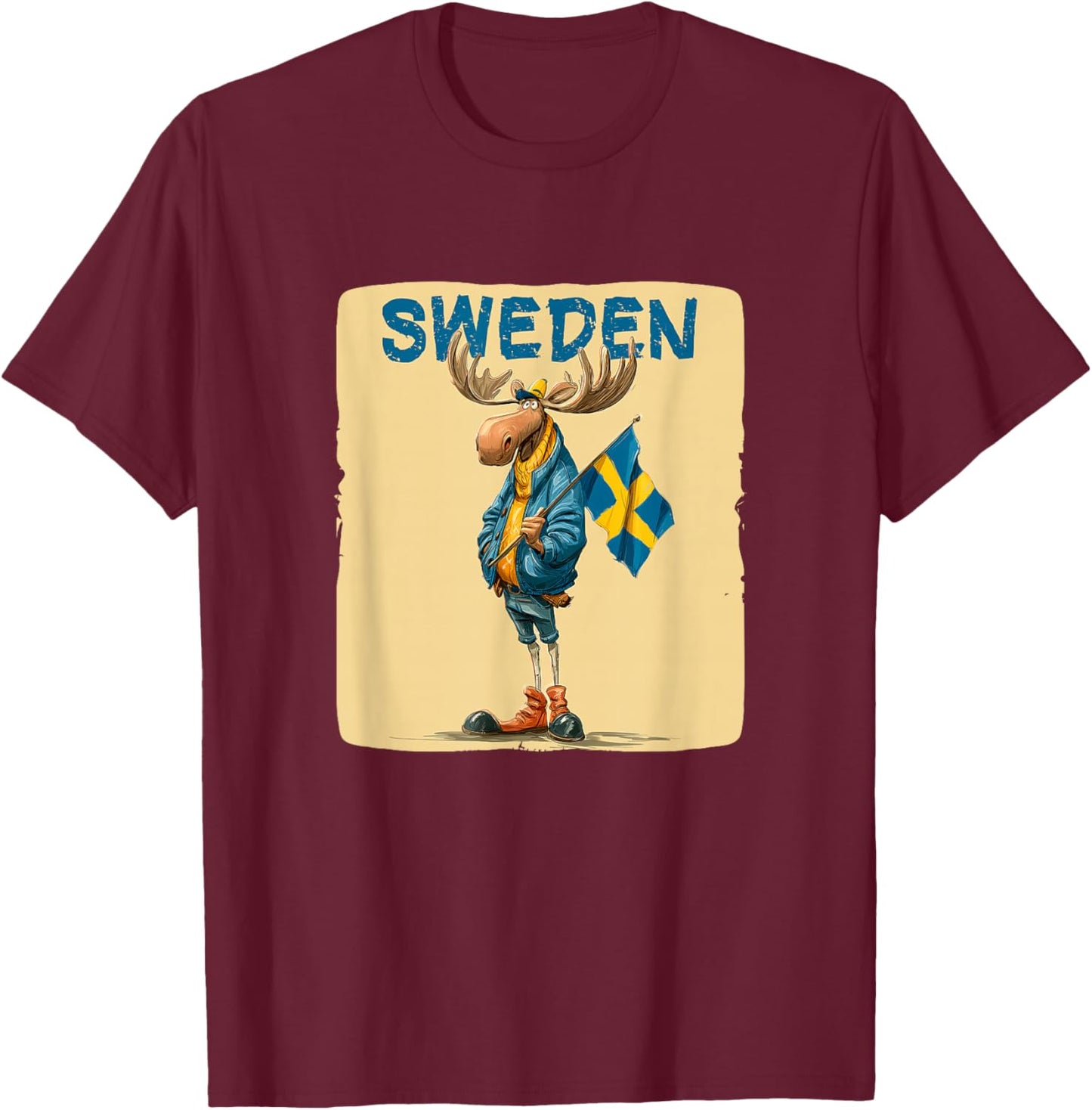 Funny Swedish Moose with Sweden Colors Costume T-Shirt - T-Shirt | Maroon