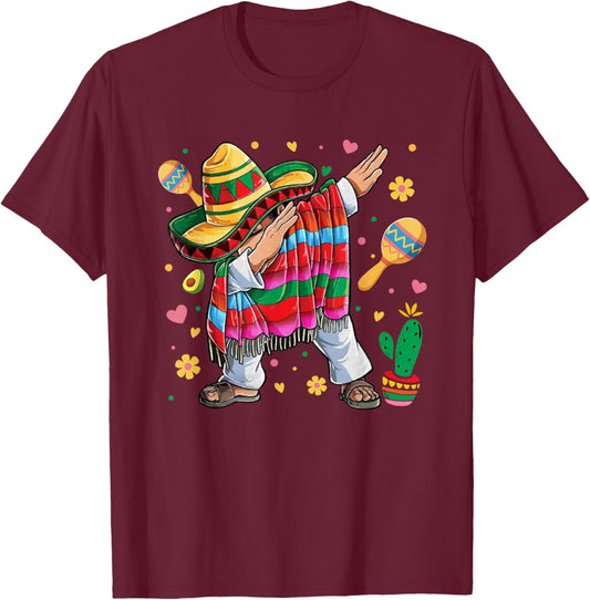 Mexican Boy Dabbing Poncho Cinco de Mayo Shirts Boys T-Shirt - T-Shirt | Maroon