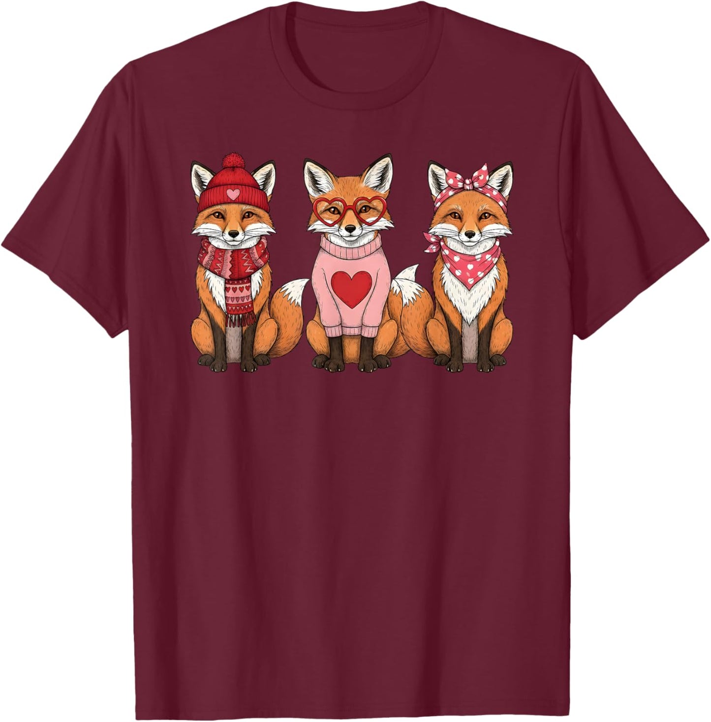 Retro Cute Fox Valentine T-Shirt - T-Shirt | Maroon