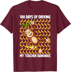 100 Days of Driving My Teacher Bananas 100th Day of School T-Shirt - T-Shirt | Maroon