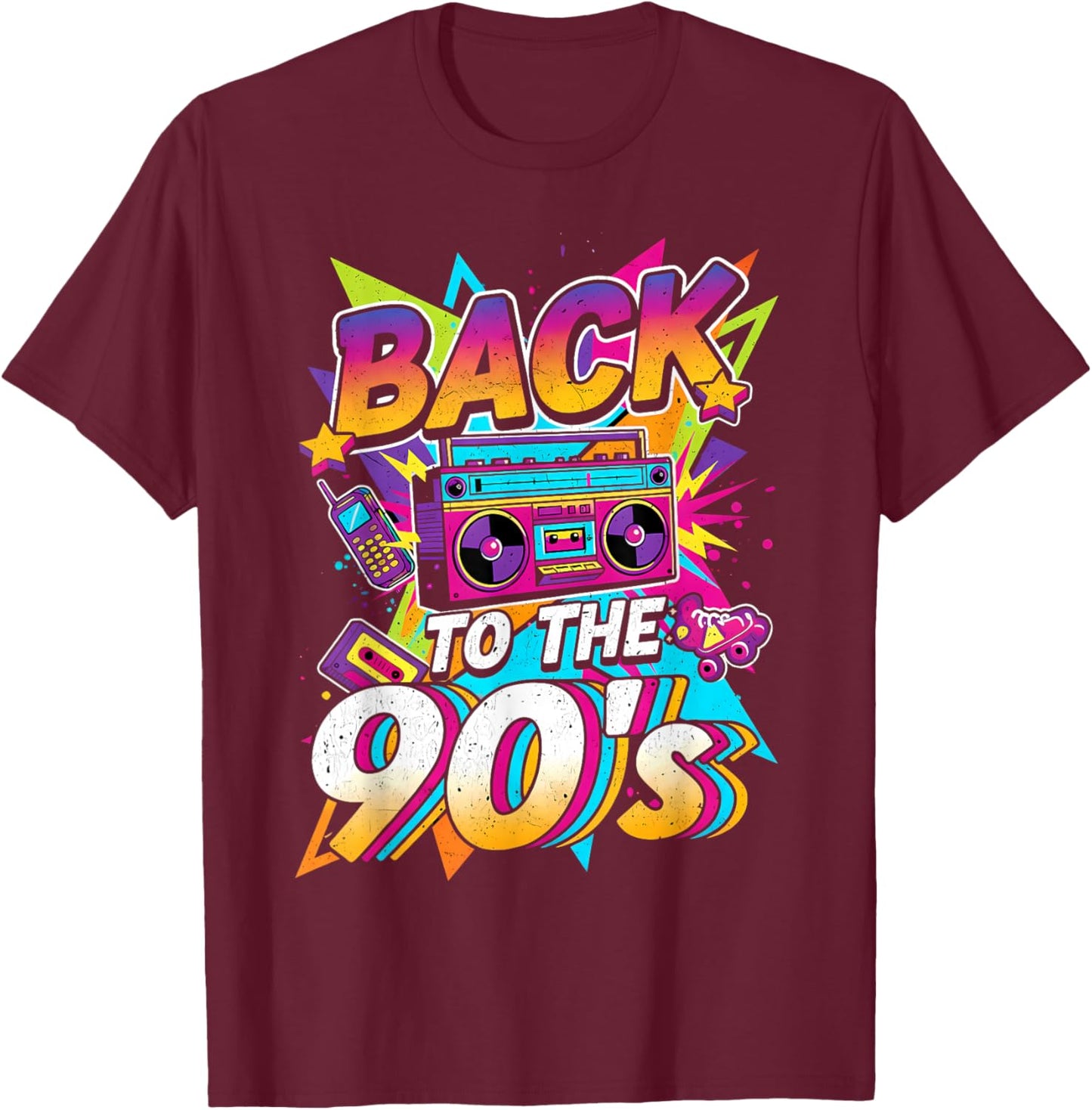 90s Party Outfit and Theme Party Costume T-Shirt - T-Shirt | Maroon