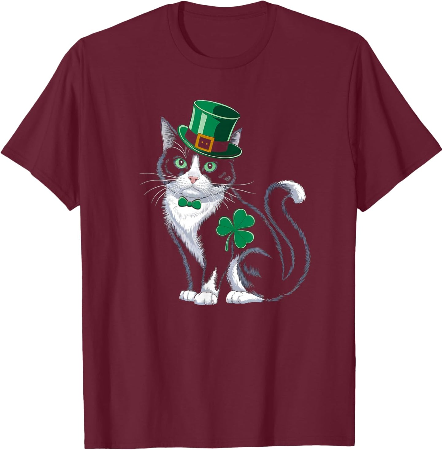 Leprechaun Cat Shamrock St Patricks Day Kitten Pet Lover T-Shirt - T-Shirt | Maroon