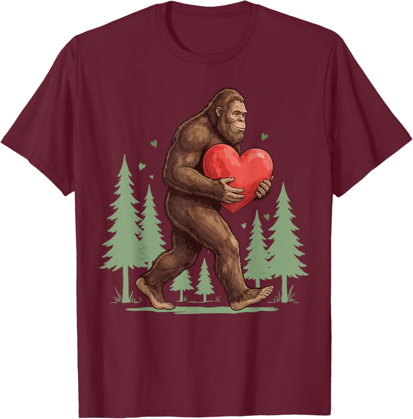 Funny Bigfoot Heart Love Valentines Day Boys Men T-Shirt - T-Shirt | Maroon