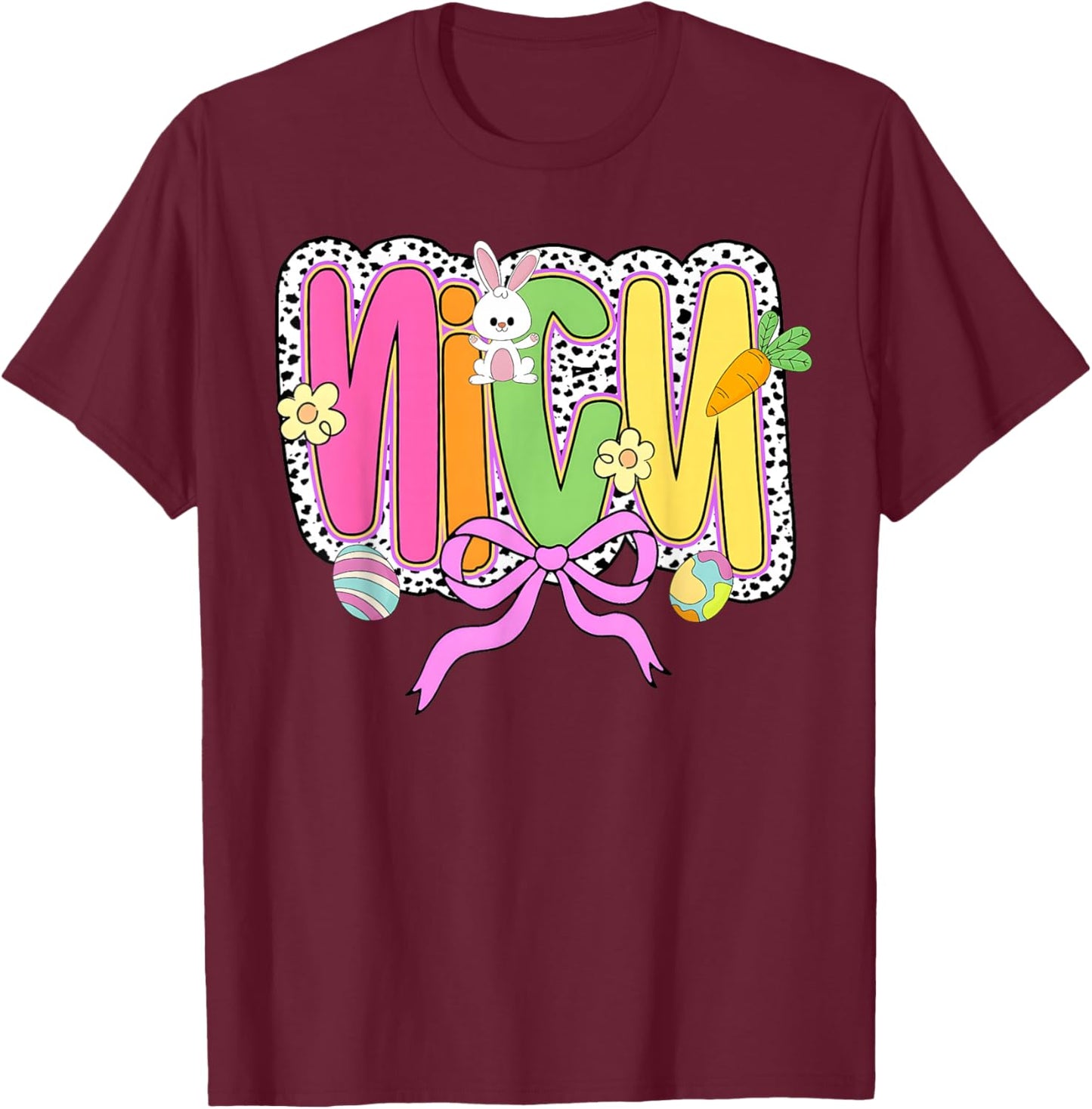 Happy Easter NICU Nurse Coquette Bow Bunny Eggs Women T-Shirt - T-Shirt | Maroon